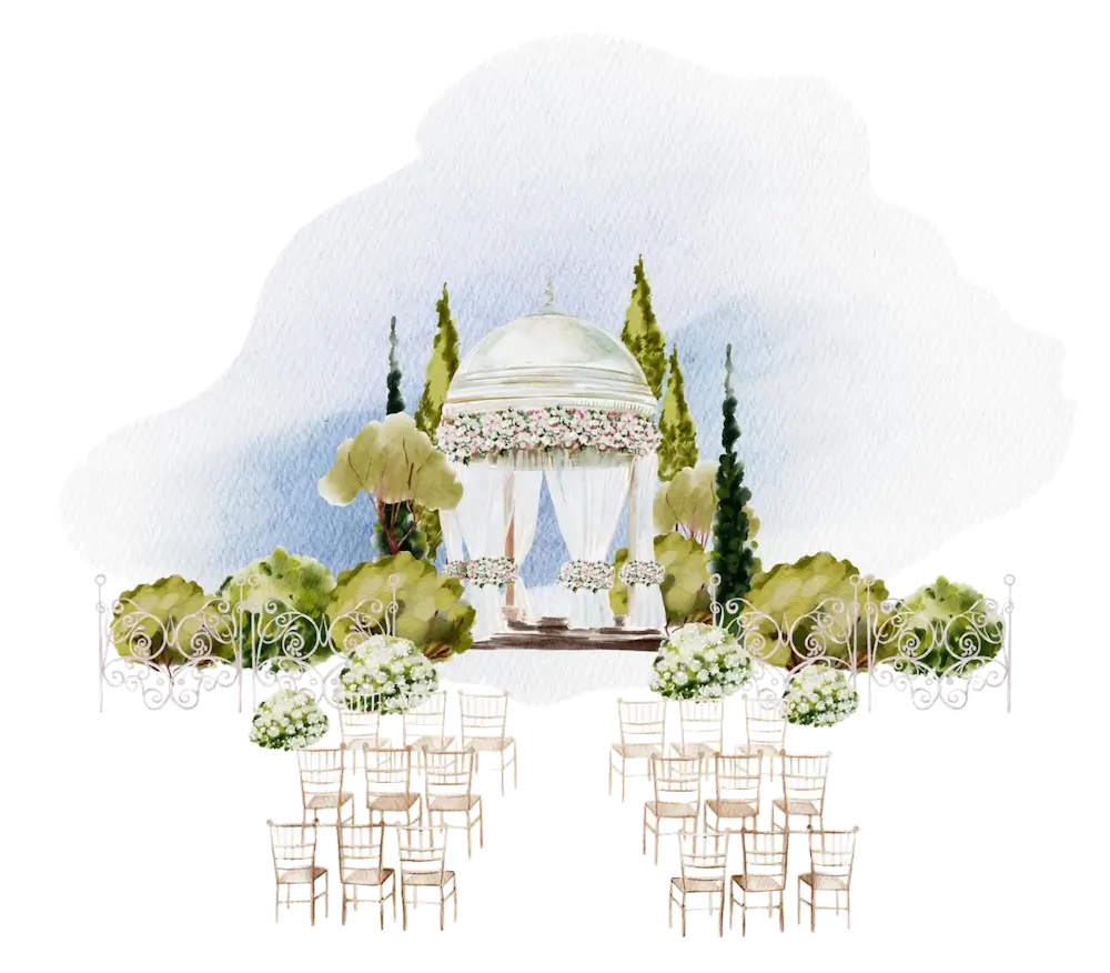 Garden with bride and groom