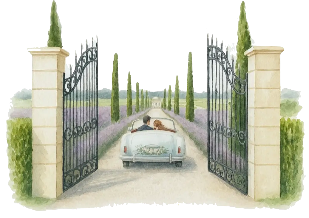 Garden with bride and groom