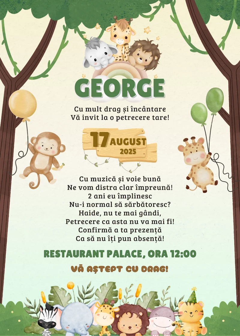 invitatie digitala zi de nastere safari