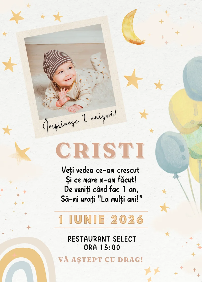 invitatie digitala zi de nastere copii cu poza