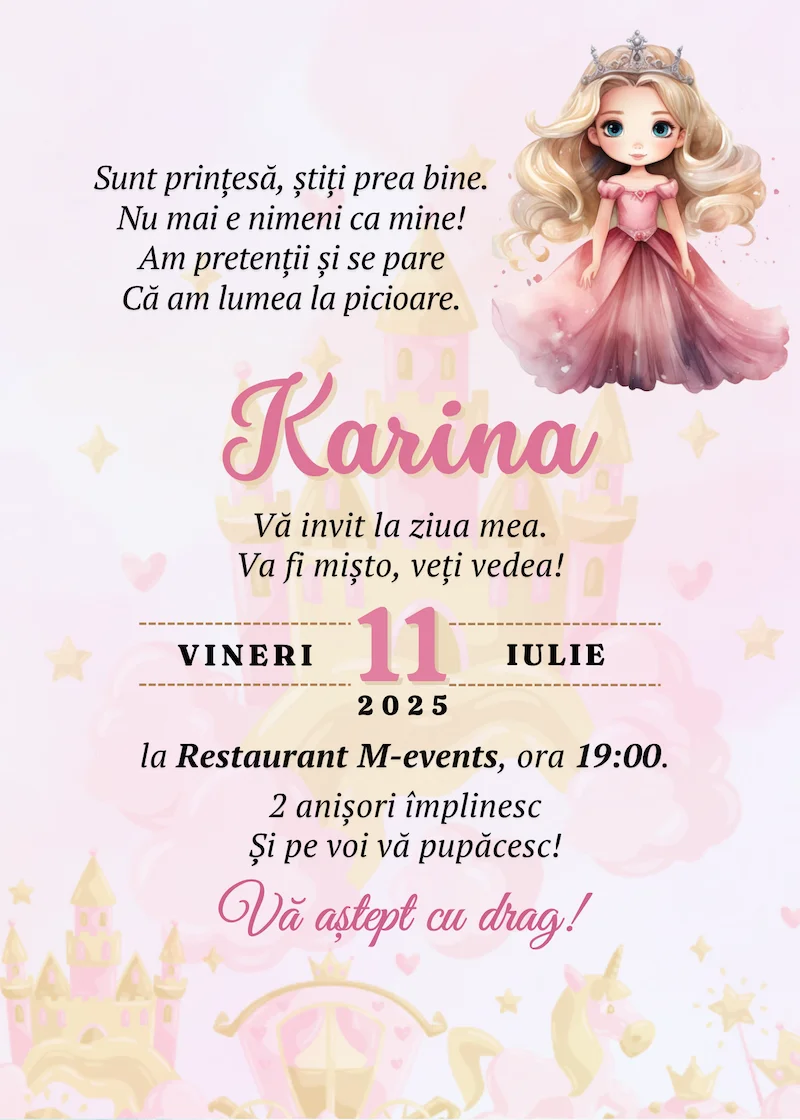 invitatie digitala zi de nastere fetita printesa
