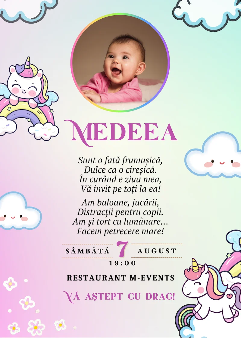 invitatie digitala zi de nastere curcubeu