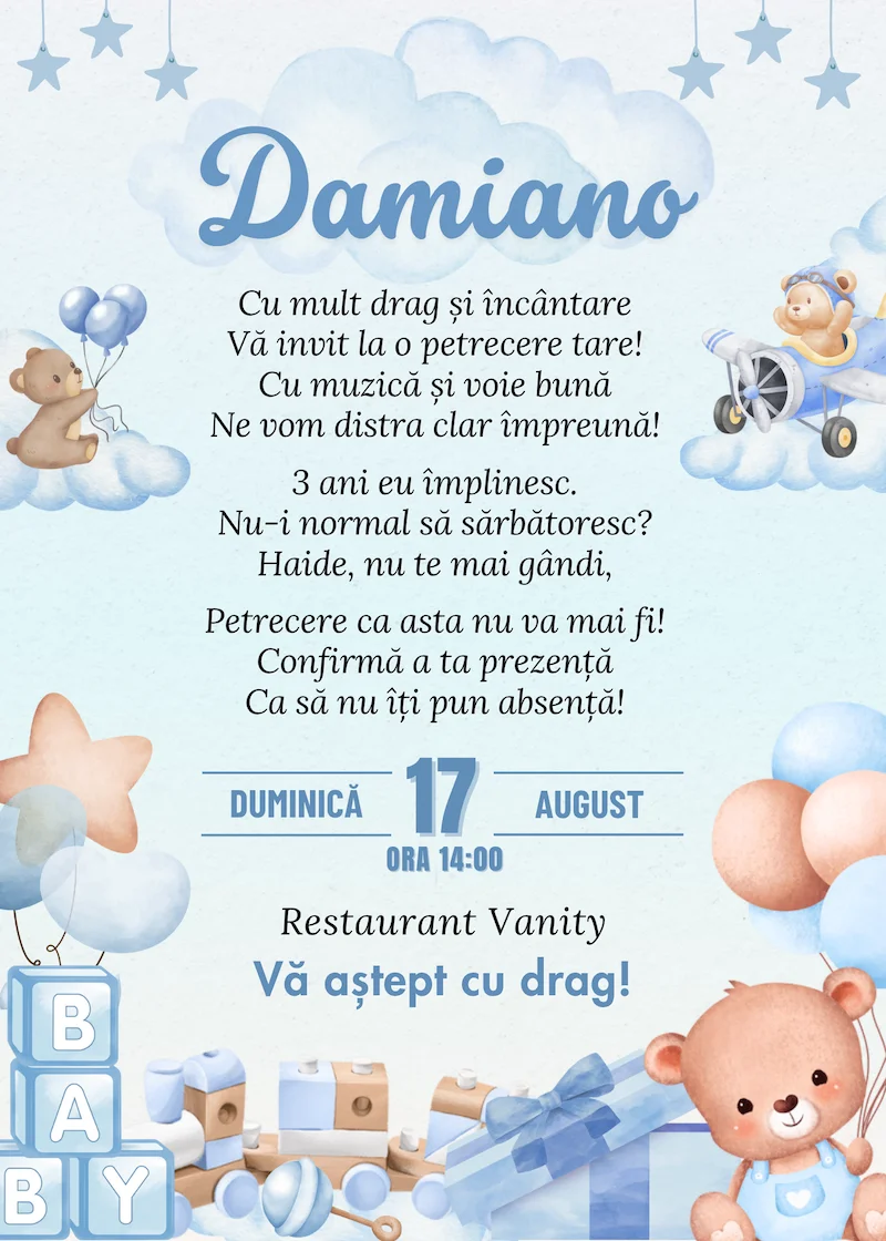 invitatie digitala zi de nastere jucarii