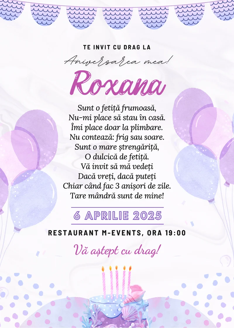 invitatie digitala zi de nastere tematica scoici si mare