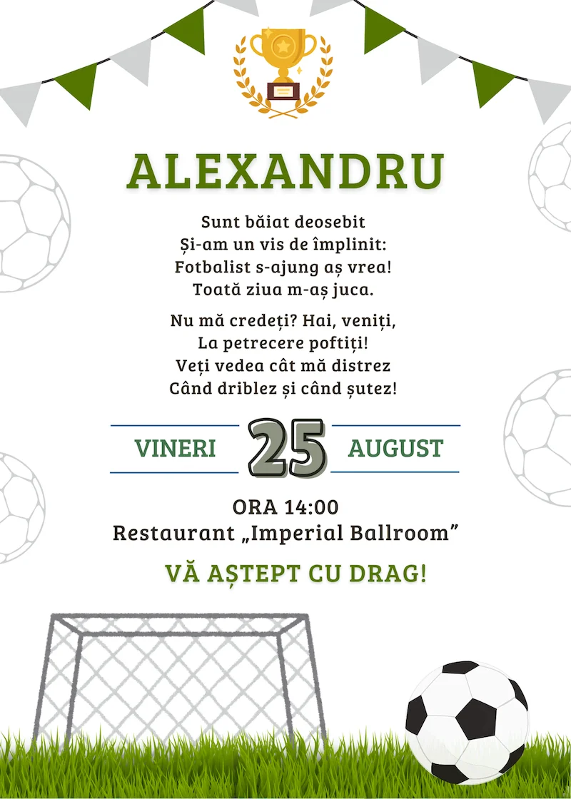 invitatie digitala zi de nastere tematica fotbal si sport