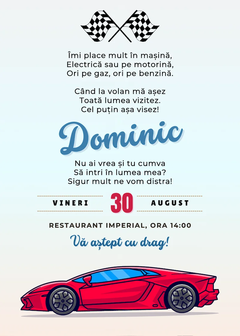 invitatie digitala zi de nastere masini si sport car