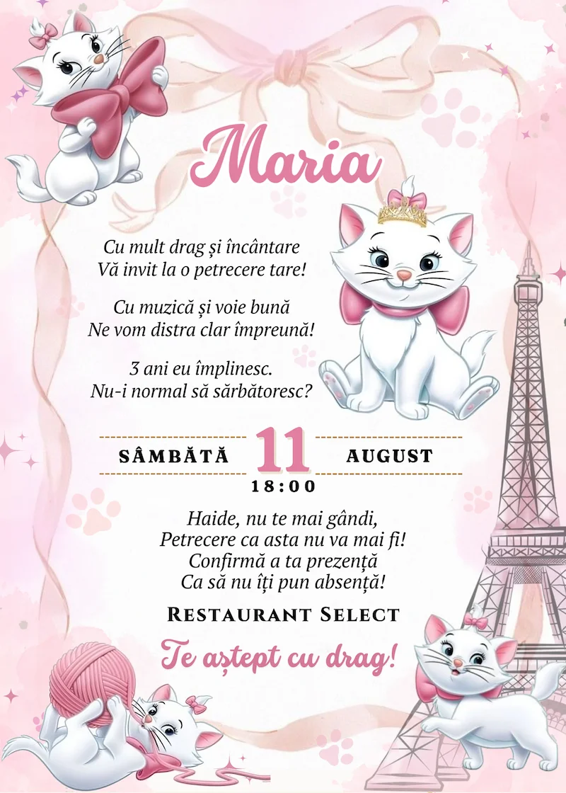 invitatie digitala zi de nastere pisicuta
