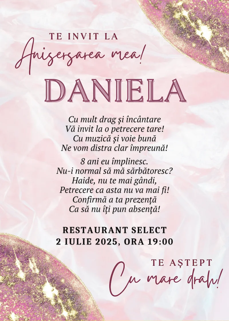 invitatie digitala zi de nastere lumini si sclipici