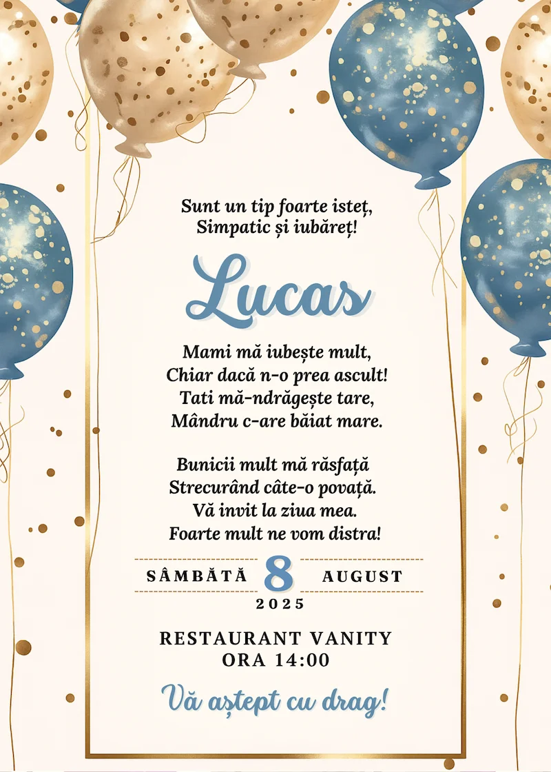 invitatie digitala zi de nastere baloane albastre