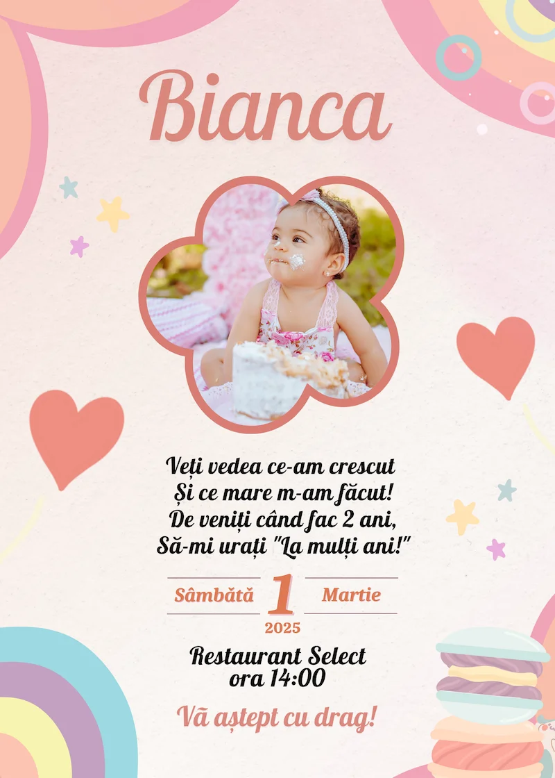 invitatie digitala zi de nastere tort si prajituri