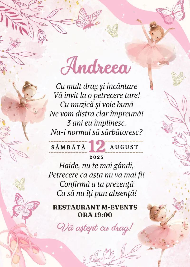 invitatie digitala zi de nastere tematica zine si fluturi