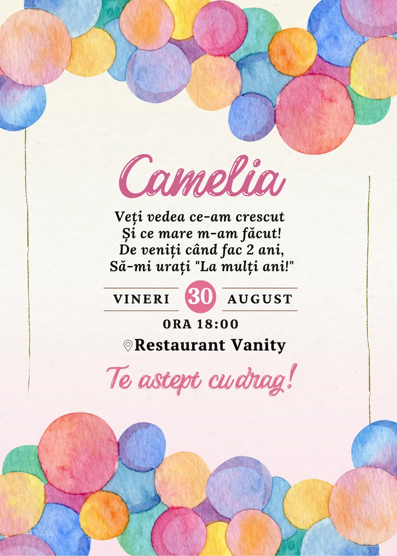 invitatie digitala zi de nastere baloane colorate