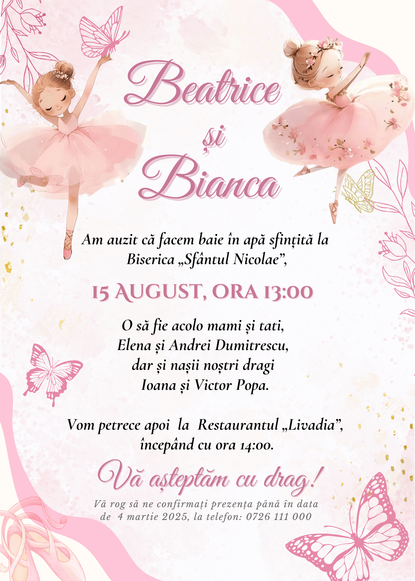 Invitație Digitală Botez Gemeni Model 13