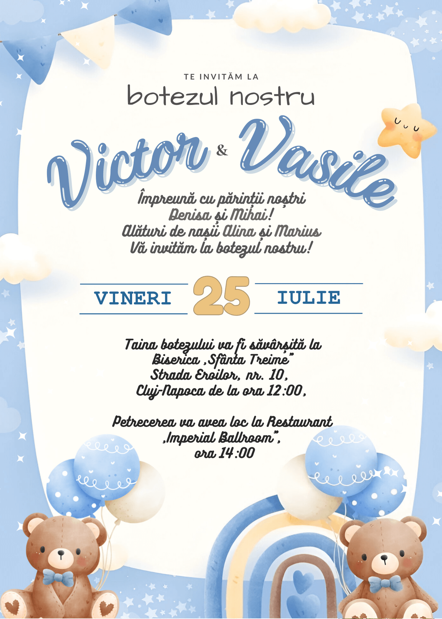 Invitație Digitală Botez Gemeni Model 14