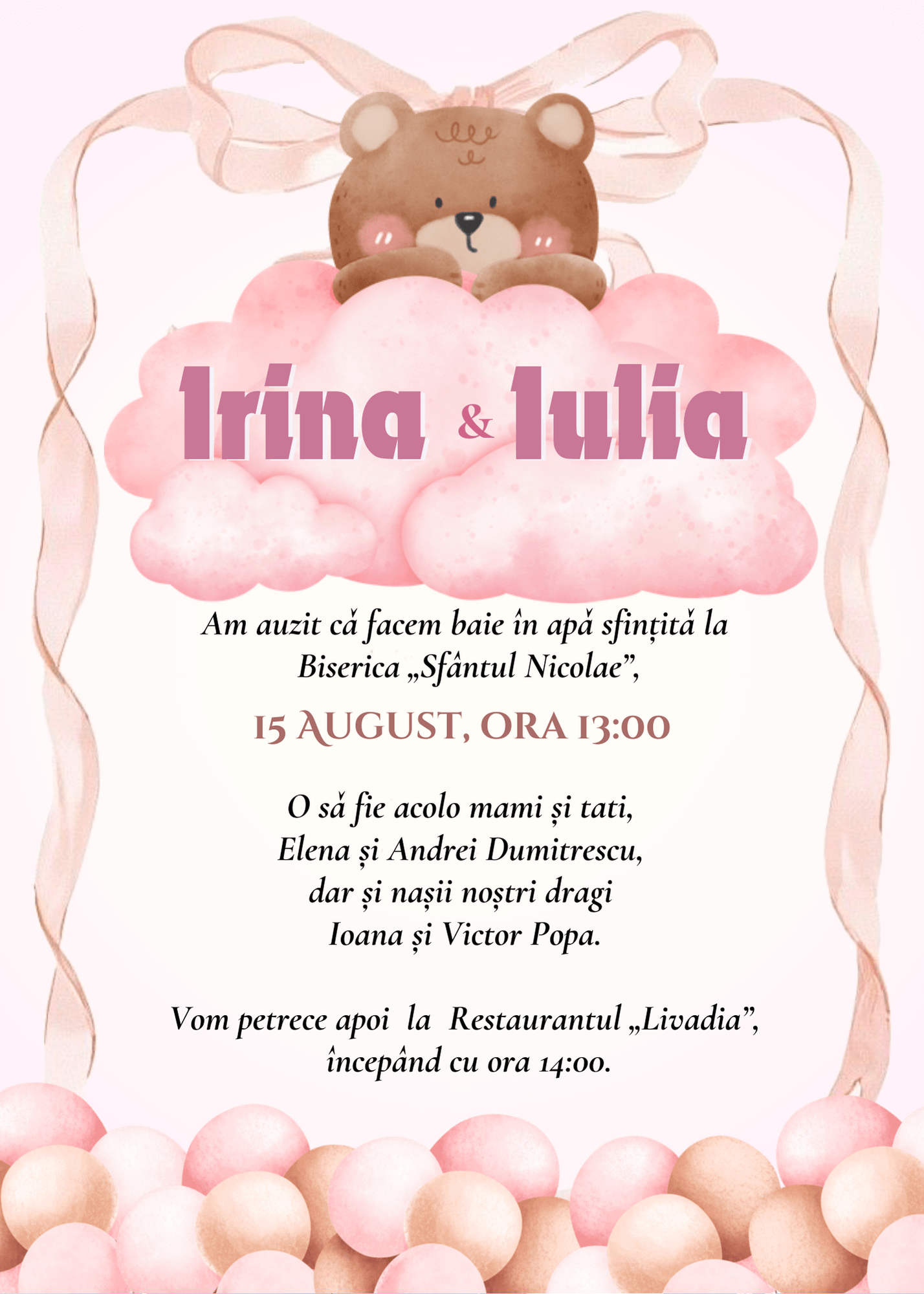 Invitație Digitală Botez Gemeni Model 15