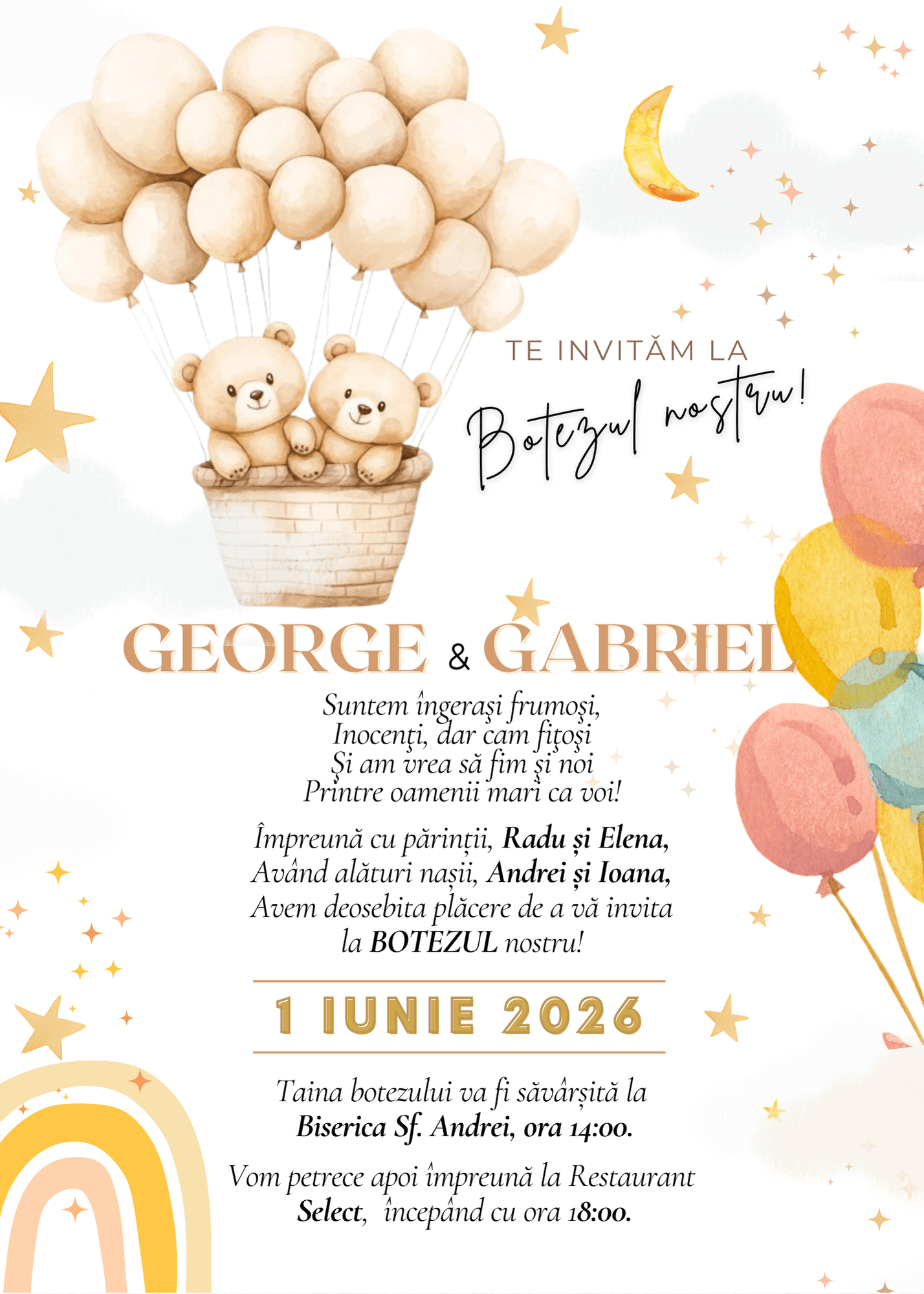 Invitație Digitală Botez Gemeni Model 4