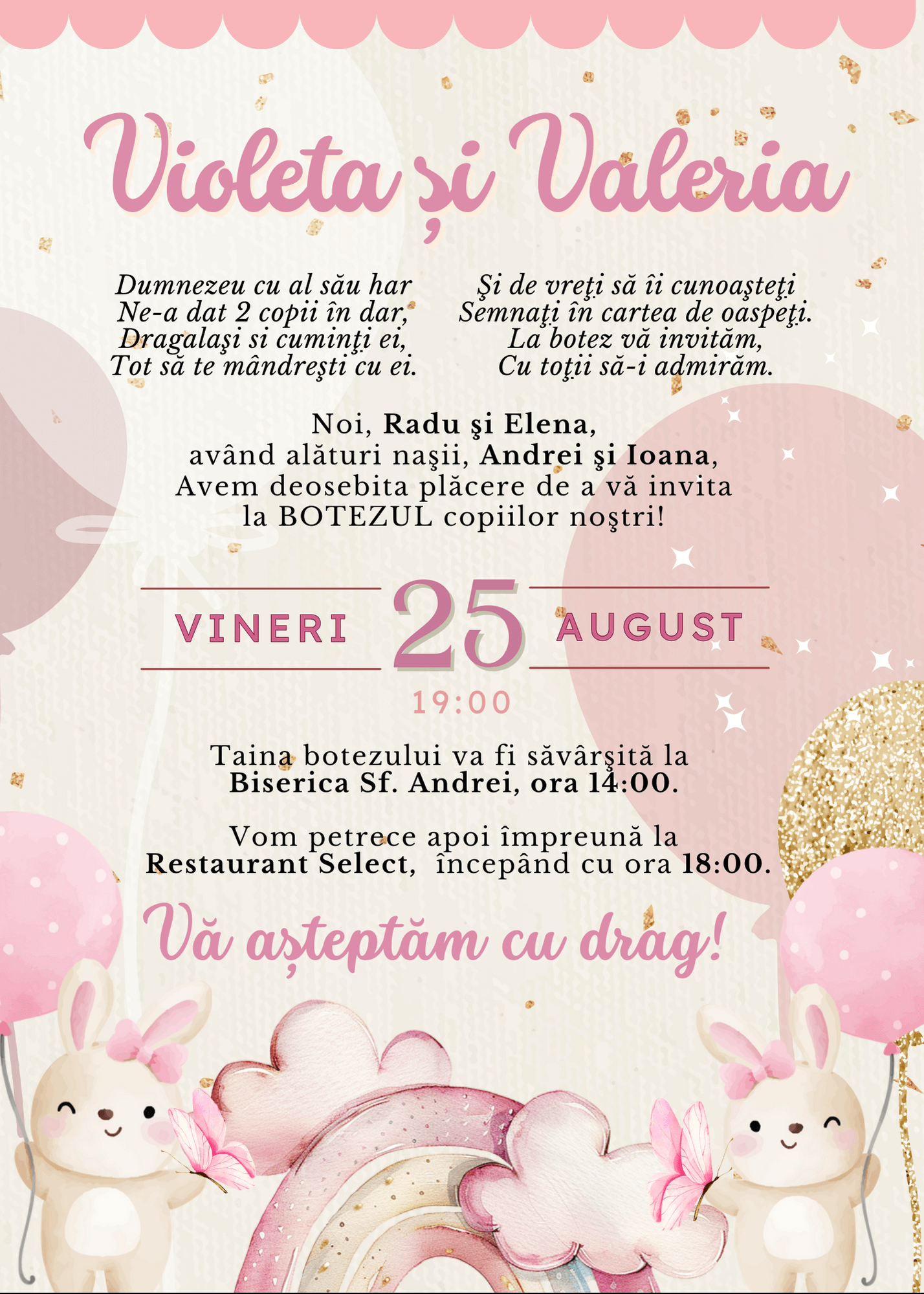 Invitație Digitală Botez Gemeni Model 9