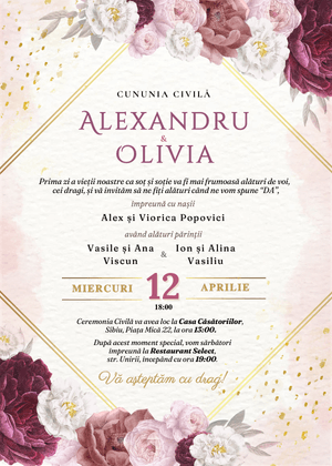 Invitație Digitală Cununie Civilă Model 13