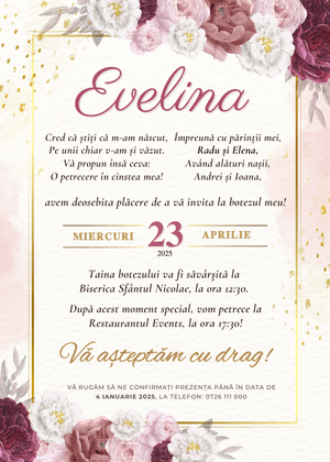 Invitație Digitală Botez Model 26