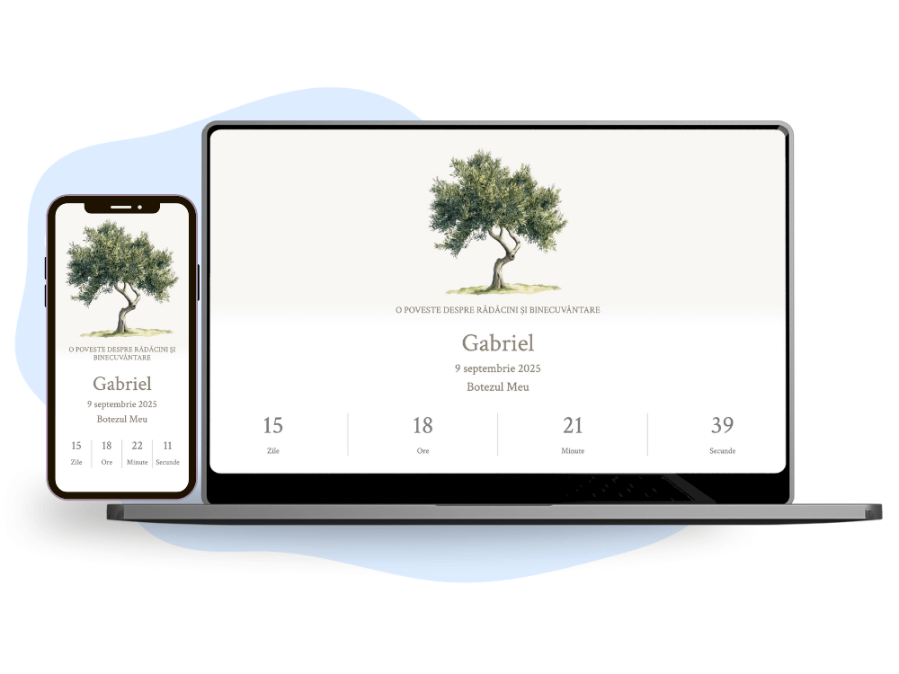 Invitație de botez online pentru băieței cu tematică religioasă deosebită.