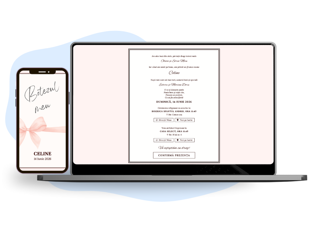 invitatie botez online - fetita in culoarea roz